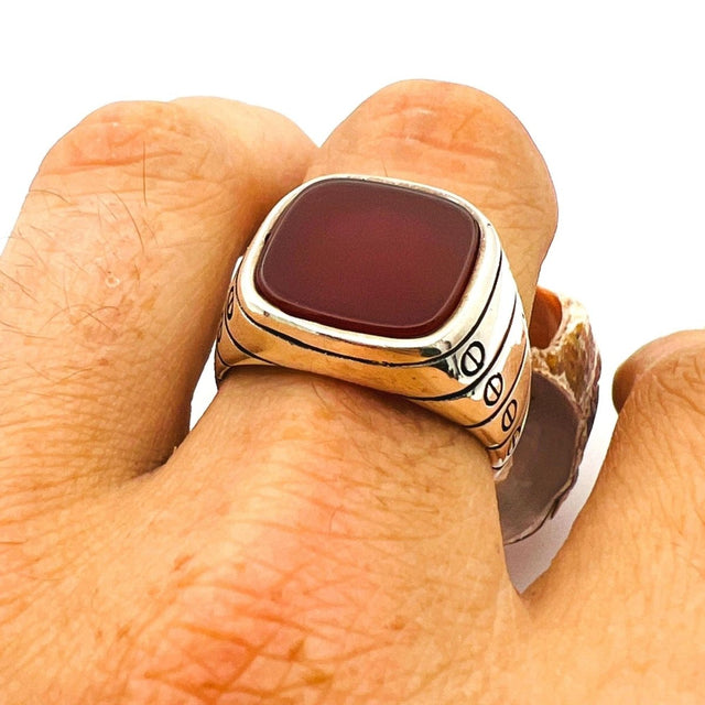 Red Agate Stone Men's Ring