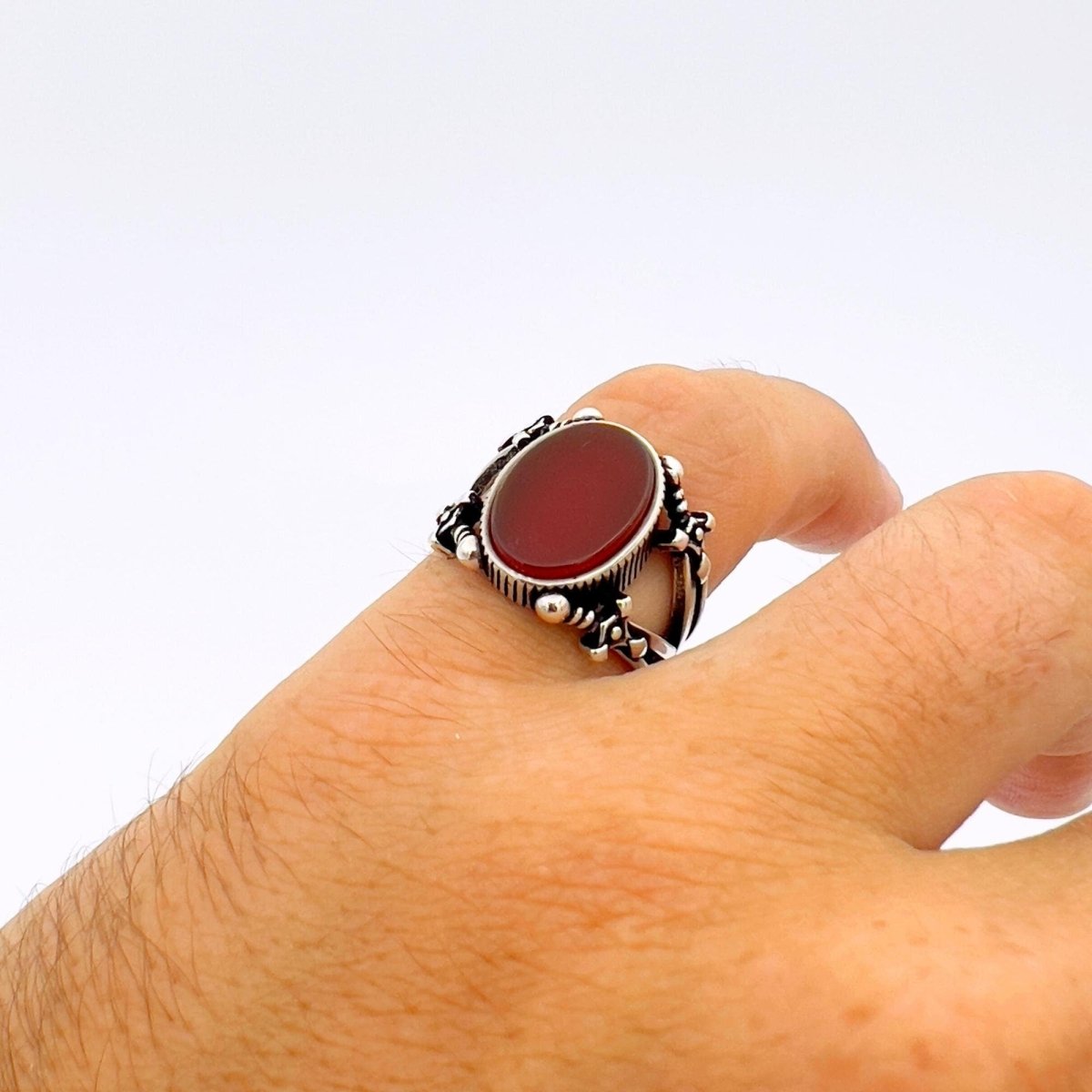 Red Agate Sword - Detail Men's Ring