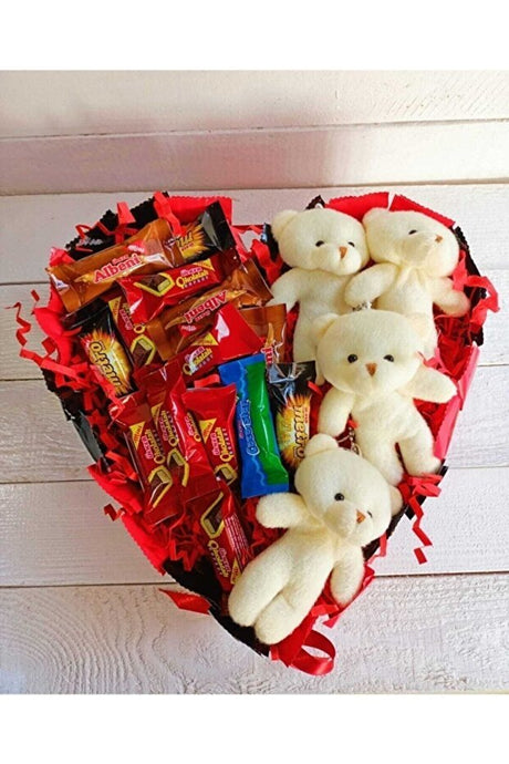 Red Heart Box Gift Set with Teddy Bears & Assorted Chocolates - TryAladdin