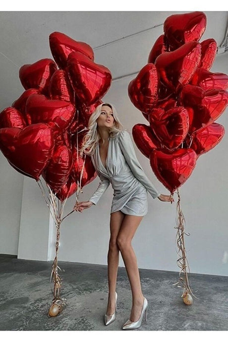 Red Heart Foil Balloons - 5 Pack, 18 Inch (45 cm) for Valentine's Day - TryAladdin
