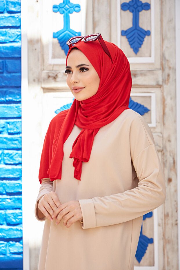 Red Jersey Hijab Shawl - Soft & Lightweight - TryAladdin
