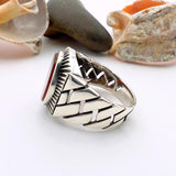 Red Oval Agate Stone Men's Silver Ring