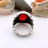 Red Oval Agate Stone Men's Silver Ring