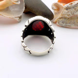 Red Oval Ruby Stone Men's Silver Ring