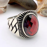 Red Oval Ruby Stone Men's Silver Ring