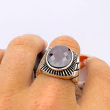 Red Oval Ruby Stone Men's Silver Ring