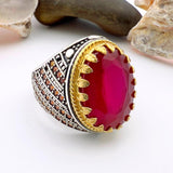 Red Oval Tourmaline Stone Men's Ring