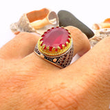 Red Oval Tourmaline Stone Men's Ring