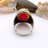 Red Oval Tourmaline Stone Men's Ring