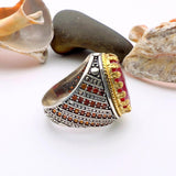 Red Oval Tourmaline Stone Men's Ring - TryAladdin