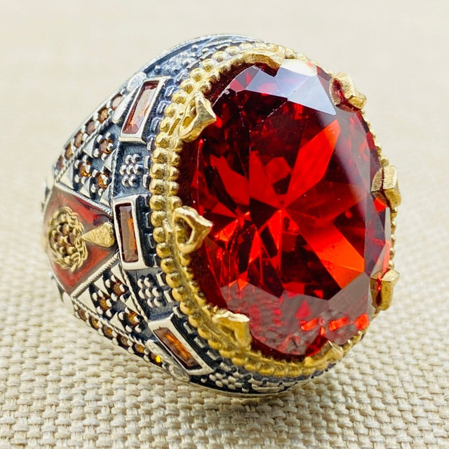 Red Ruby Stone Men's Ring - TryAladdin