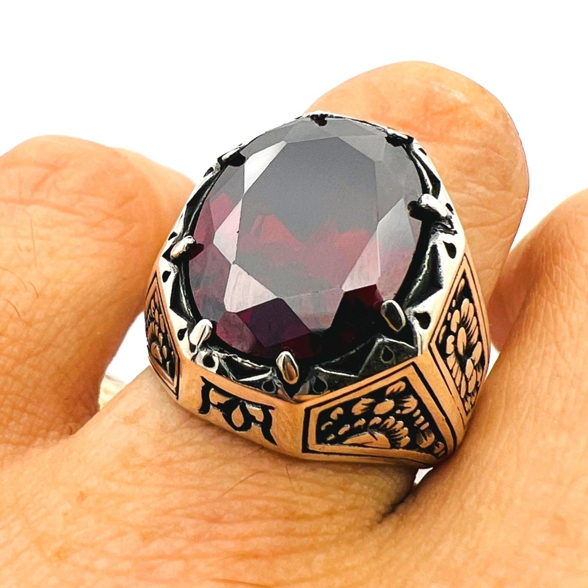 Red Ruby Stone Silver Ring for Men