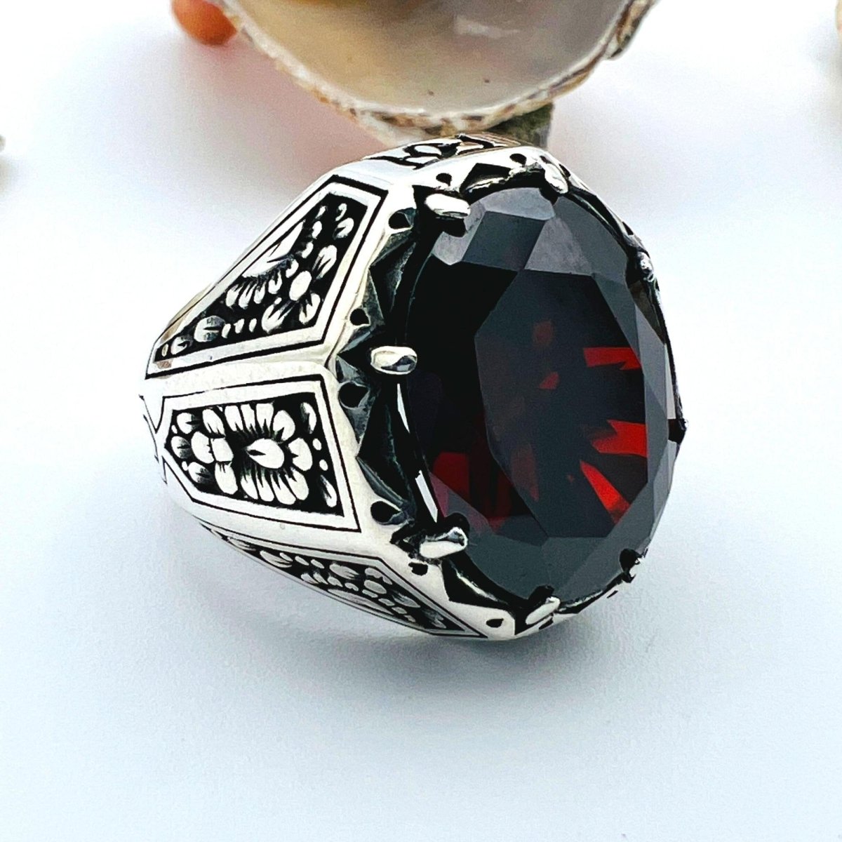 Red Ruby Stone Silver Ring for Men