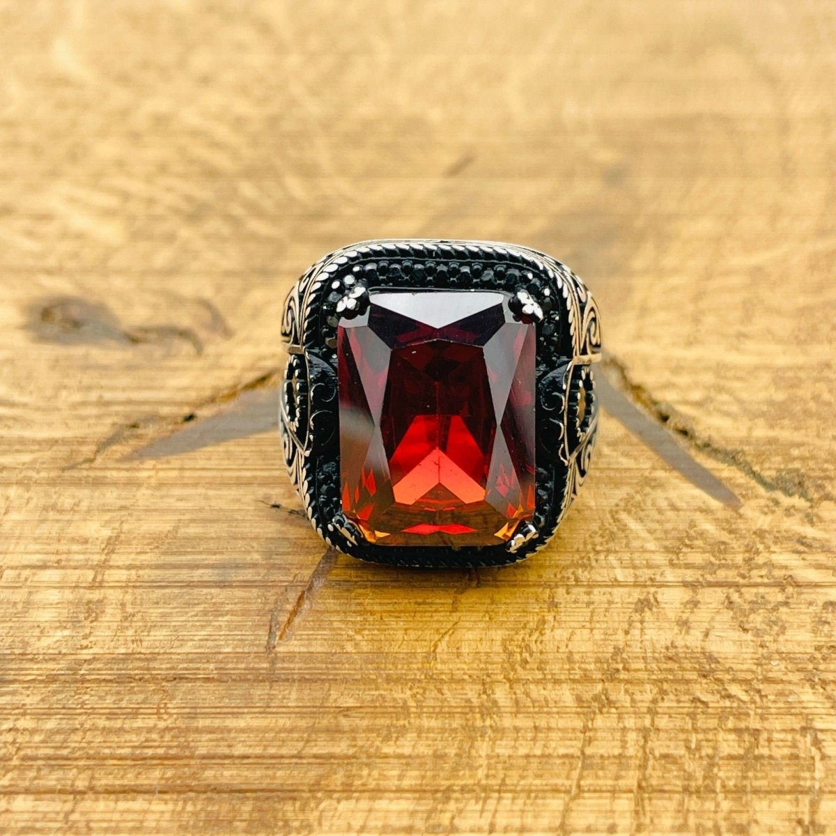 Red Stone Silver Ring