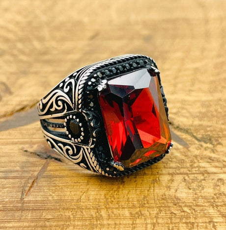 Red Stone Silver Ring