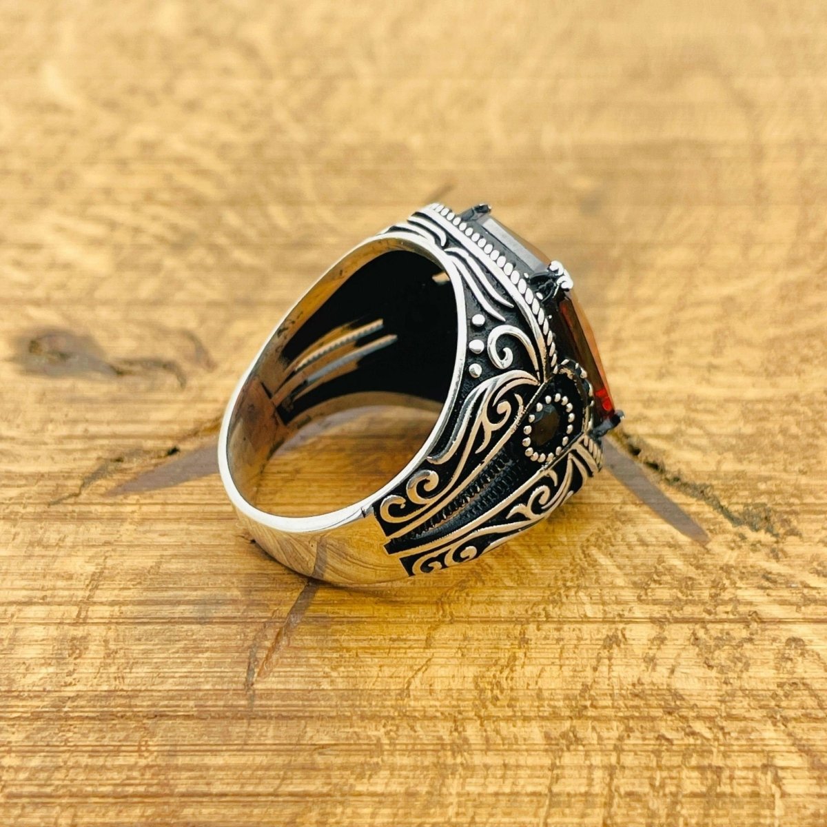 Red Stone Silver Ring