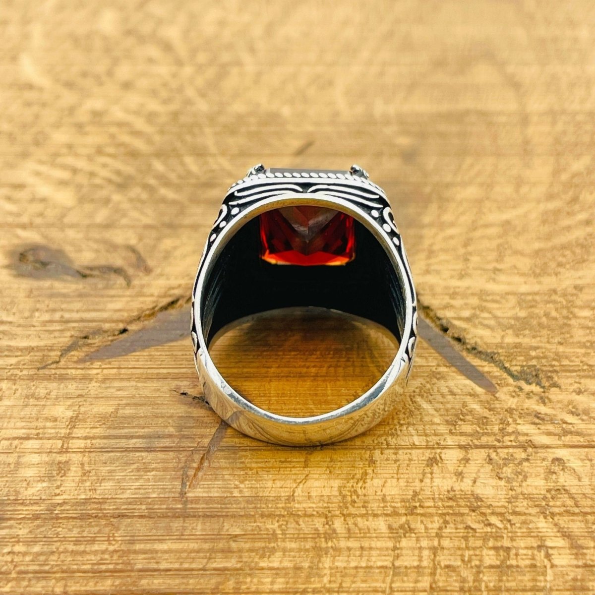 Red Stone Silver Ring