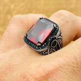 Red Stone Silver Ring