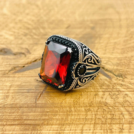 Red Stone Silver Ring