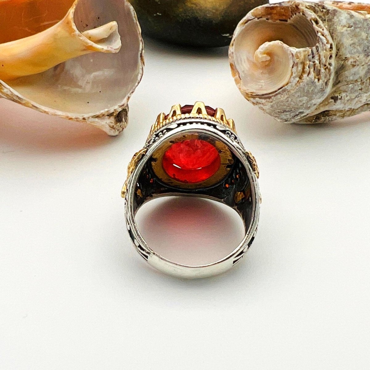 Red Tourmaline Oval Stone Men's Ring