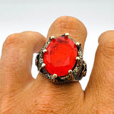 Red Tourmaline Oval Stone Men's Ring