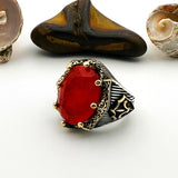 Red Tourmaline Oval Stone Men's Ring