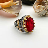 Red Tourmaline Oval Stone Men's Ring