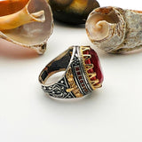 Red Tourmaline Oval Stone Men's Ring