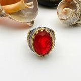 Red Tourmaline Oval Stone Men's Ring