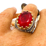 Red Tourmaline Oval Stone Men's Ring