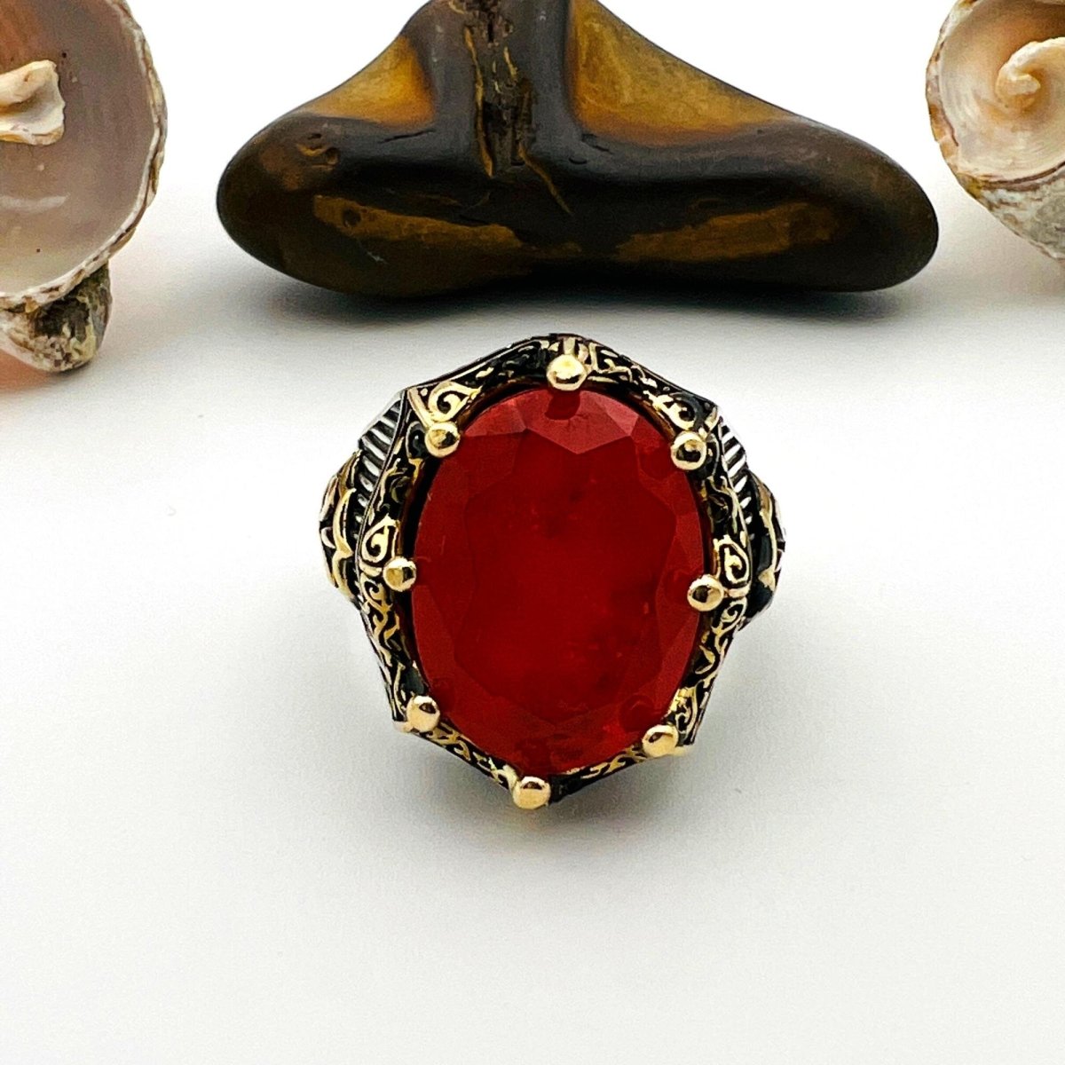 Red Tourmaline Oval Stone Men's Ring