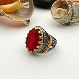 Red Tourmaline Oval Stone Men's Ring