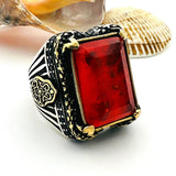 Red Tourmaline Stone Men's Ring