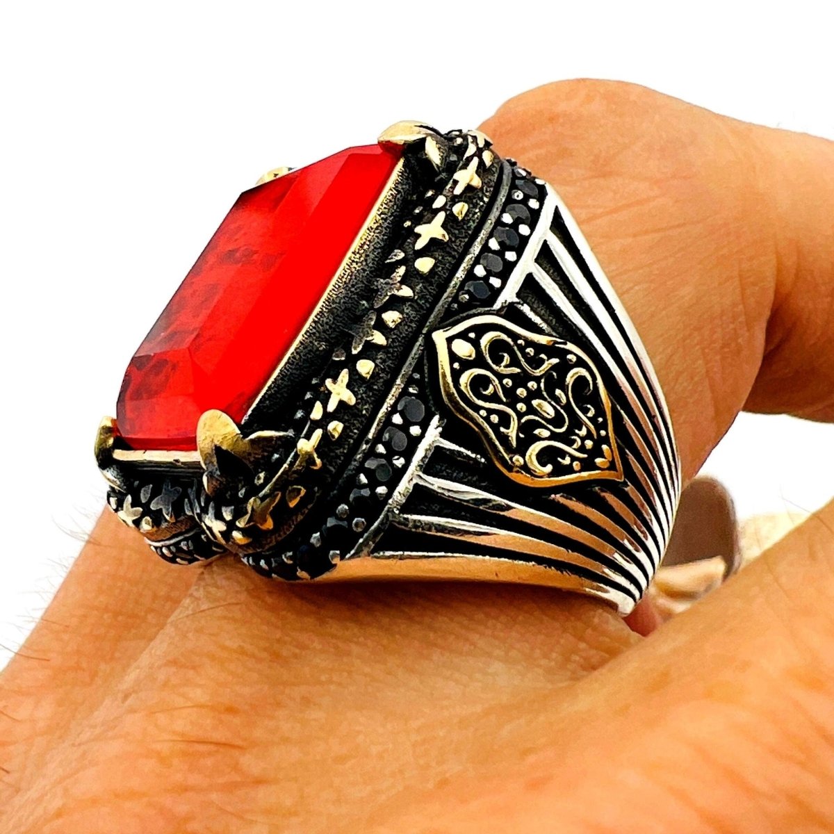 Red Tourmaline Stone Men's Ring