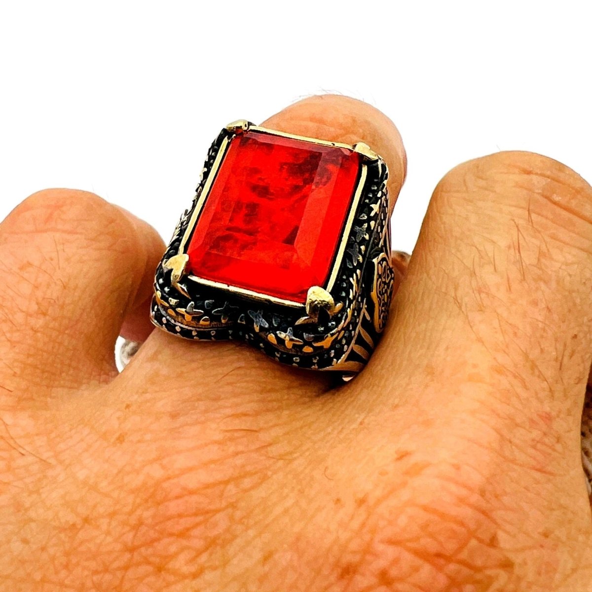 Red Tourmaline Stone Men's Ring