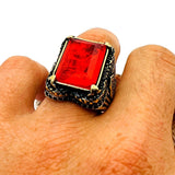 Red Tourmaline Stone Men's Ring