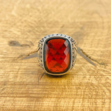 Red Zircon Silver Ring