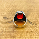 Red Zircon Silver Ring