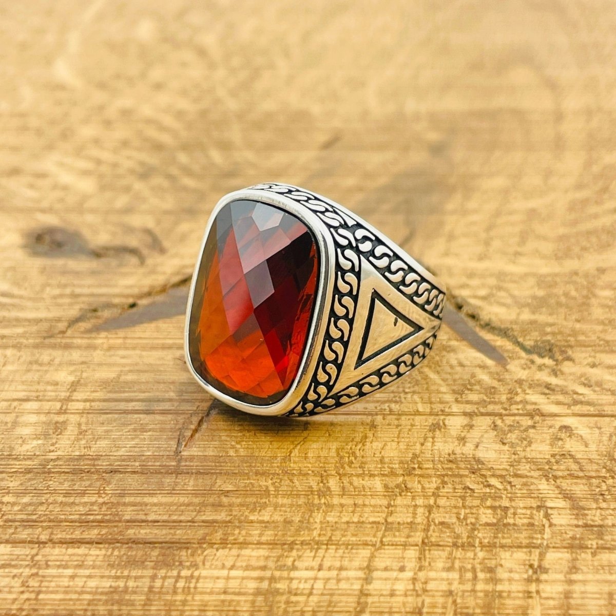 Red Zircon Silver Ring