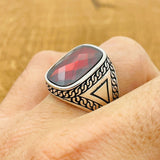 Red Zircon Silver Ring