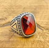 Red Zircon Silver Ring