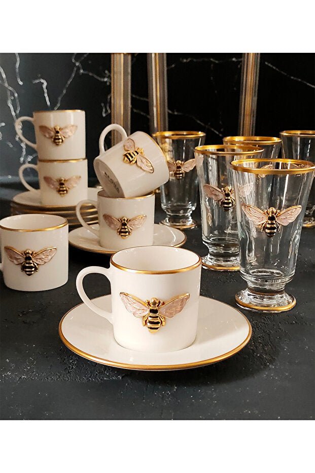 Regna Home Queen Bee Luxury Gilded Porcelain Turkish Coffee Set - 18 Piece - TryAladdin