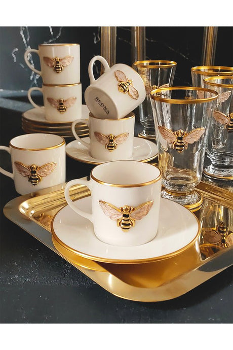 Regna Home Queen Bee Luxury Gilded Porcelain Turkish Coffee Set - 18 Piece - TryAladdin