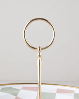 Premium Retro Enamel Two Tier Serving Tray Pink Green