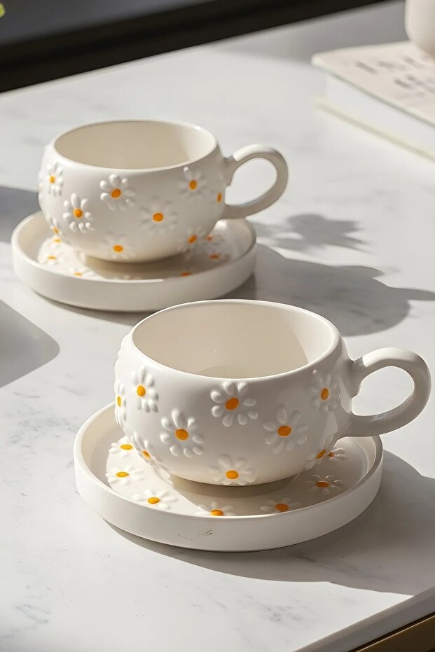 Rgs Homelife Premium Handmade Ceramic Daisy Mug & Cup Set - 2 Piece - TryAladdin