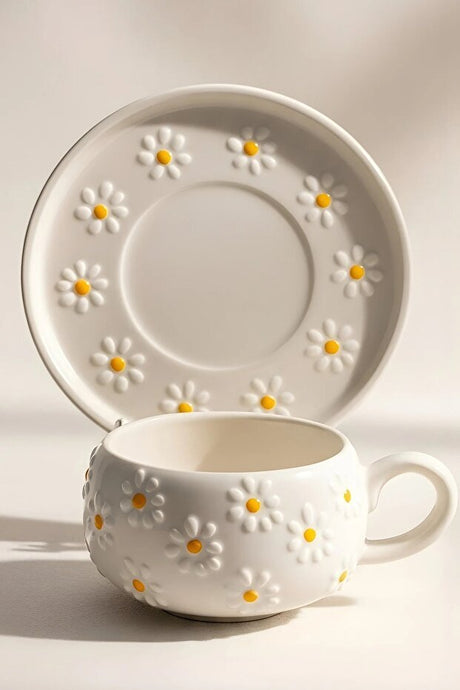 Rgs Homelife Premium Handmade Ceramic Daisy Mug & Cup Set - 2 Piece - TryAladdin