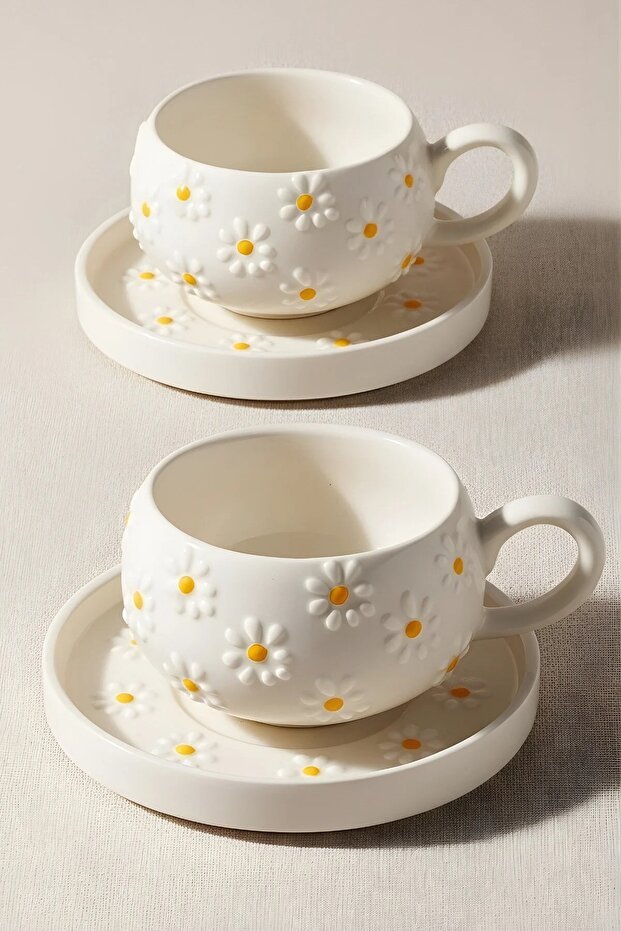 Rgs Homelife Premium Handmade Ceramic Daisy Mug & Cup Set - 2 Piece - TryAladdin