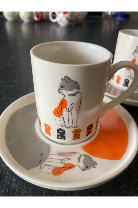 Rgs Homelife Premium Porcelain Turkish Coffee Cup Set - Cat Design - 4 Piece - TryAladdin