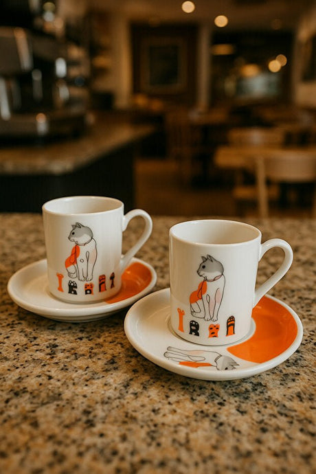 Rgs Homelife Premium Porcelain Turkish Coffee Cup Set - Cat Design - 4 Piece - TryAladdin