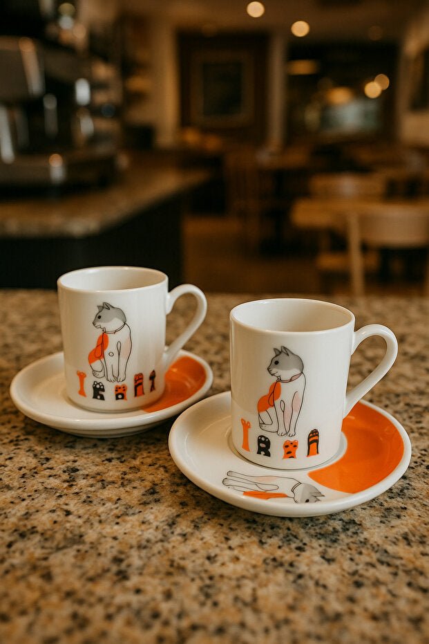 Rgs Homelife Premium Porcelain Turkish Coffee Cup Set - Cat Design - 4 Piece - TryAladdin